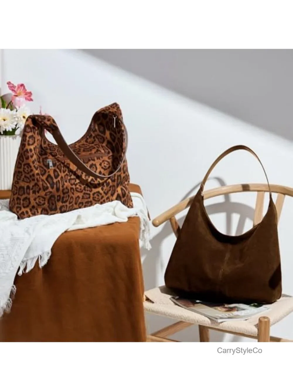 KALIDI Slouchy Tote Bag 18L Casual Vegan Faux Suede Hobo Crescent Zipper